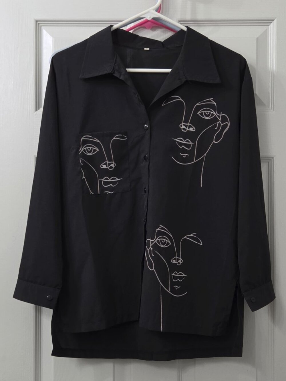 Black Dress Shirt with Face Drawings